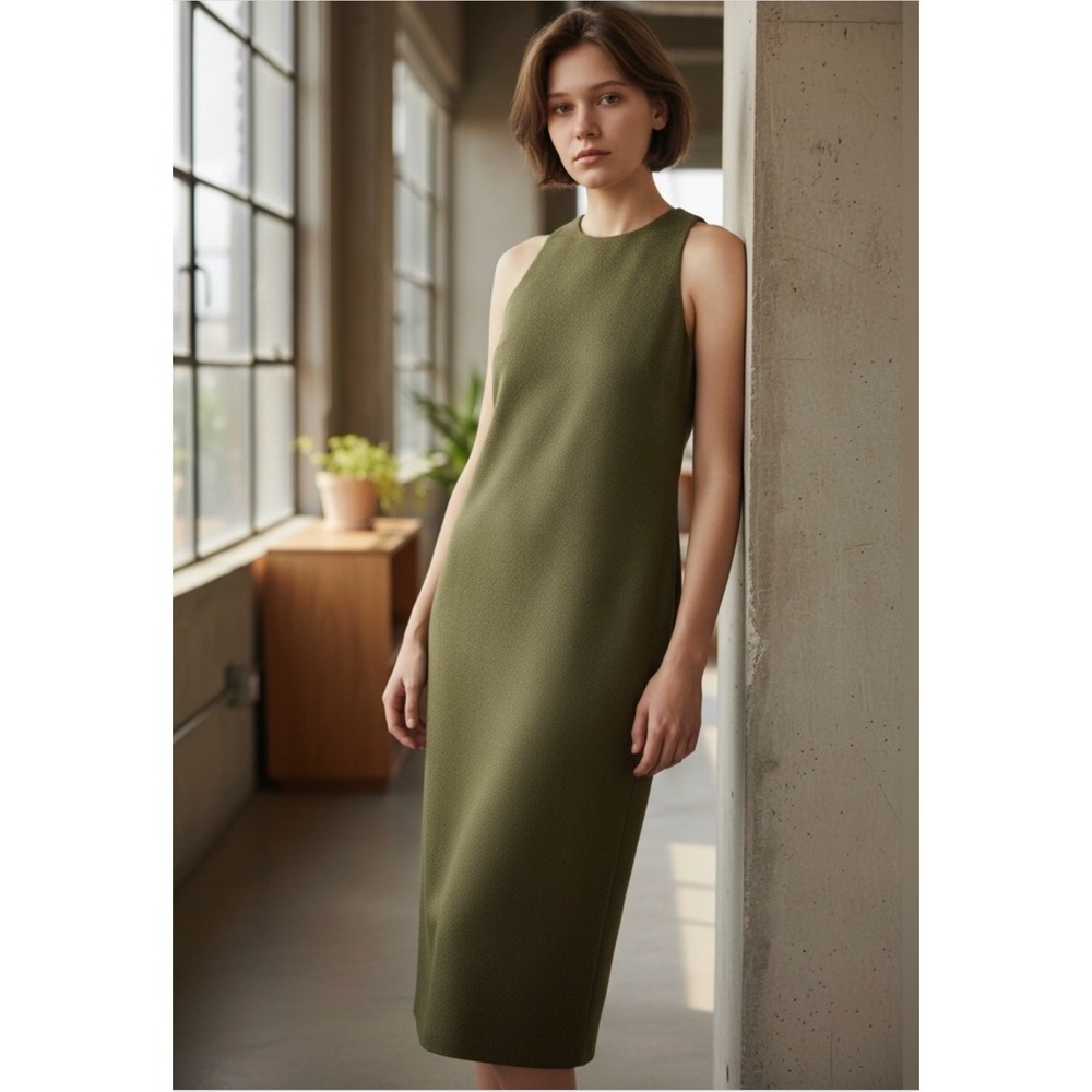 M. Martin Wool Blend Textured Midi Dress XS Green
